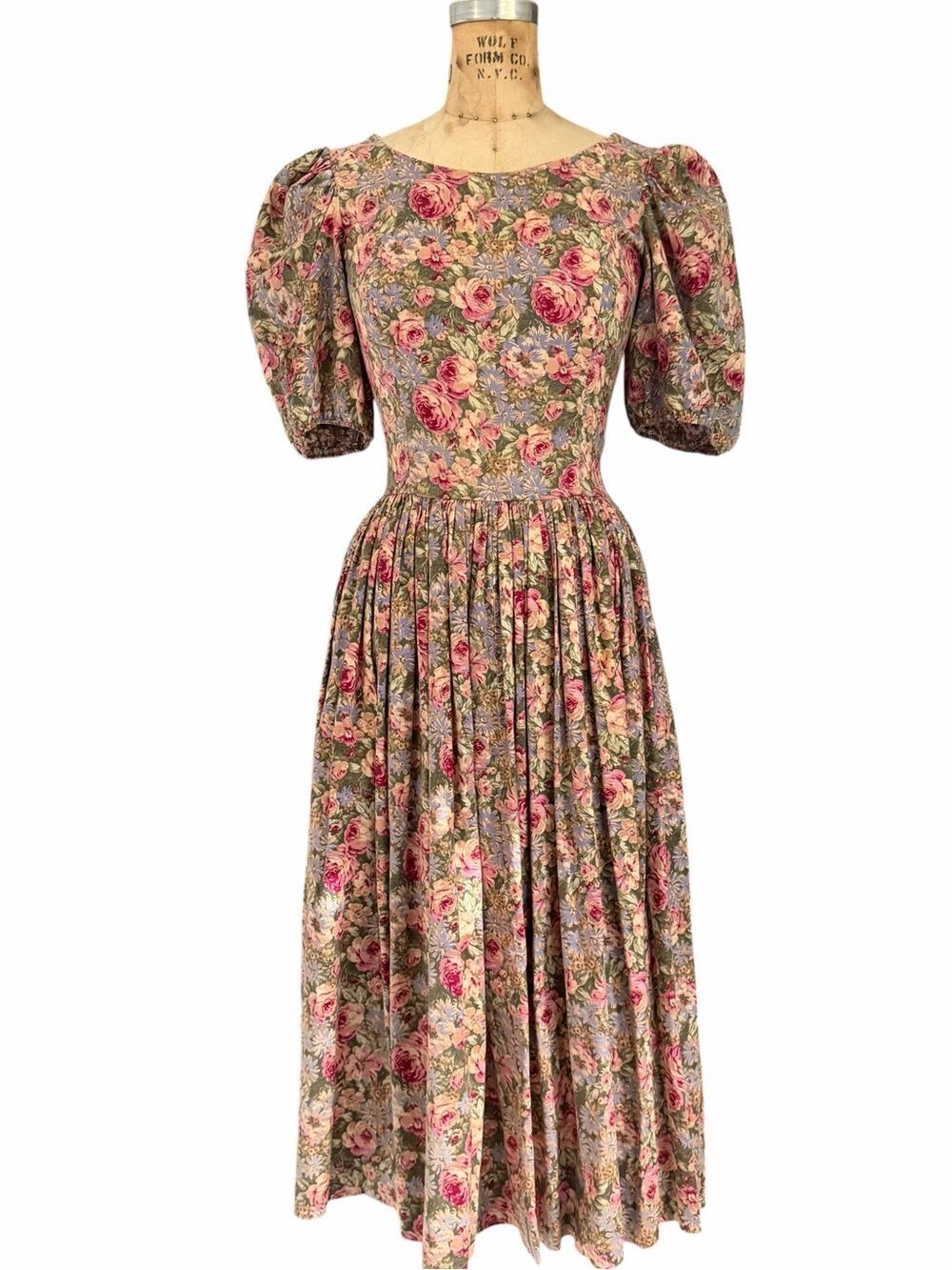 HARTSVILLE Cottagecore Vintage Floral Prairie Puff Sleeves Midi Dress Size 8 - Picture 6 of 7